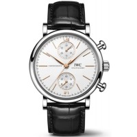 Réplique Montre IWC Portofino chronographe cadran argenté bracelet cuir pour homme IW391406