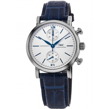 Réplique Montre IWC Portofino chronographe cadran argenté bracelet cuir pour homme IW391407