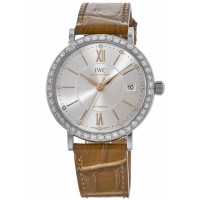 Réplique IWC Portofino Automatique Argent Cadran Diamant Original avec Lunette Diamant Personnalisée Montre Femme IW458101-CD