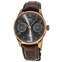 Réplique Montre IWC Portugieser automatique avec réserve de marche de 7 jours en or rose 18 carats et cadran gris pour homme IW500702