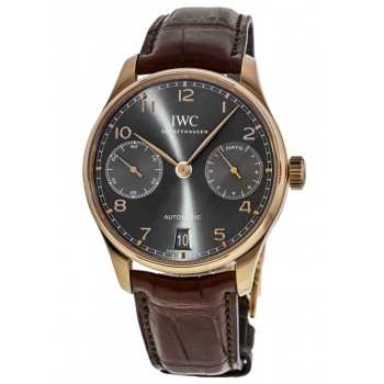 Réplique Montre IWC Portugieser automatique avec réserve de marche de 7 jours en or rose 18 carats et cadran gris pour homme IW500702