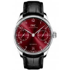 Réplique Montre IWC Portugieser automatique avec réserve de marche de 7 jours, cadran bordeaux, bracelet en cuir, pour homme IW500714