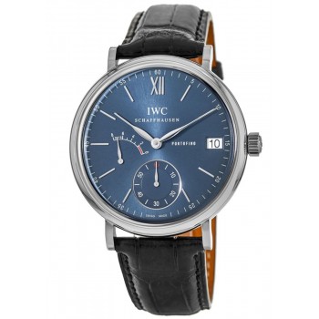 Réplique Montre IWC Portofino à remontage manuel huit jours avec cadran bleu et bracelet en cuir pour homme IW510106