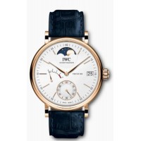 Réplique Montre IWC Portofino à remontage manuel avec phases de lune et cadran blanc et bracelet en cuir pour homme IW516409