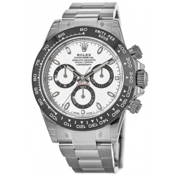 Réplique Montre pour homme Rolex Cosmograph Daytona Oystersteel avec cadran blanc et lunette en céramique M116500LN-0001