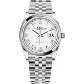 Réplique Montre pour femme Rolex Datejust 36 en acier inoxydable avec cadran romain blanc M126200-0007