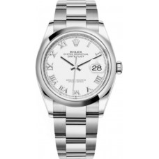 Réplique Montre pour femme Rolex Datejust 36 en acier inoxydable avec cadran romain blanc M126200-0008