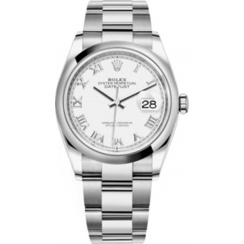 Réplique Montre pour femme Rolex Datejust 36 en acier inoxydable avec cadran romain blanc M126200-0008