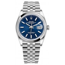 Réplique Montre pour femme Rolex Datejust 36 en acier inoxydable avec cadran cannelé bleu M126200-0021