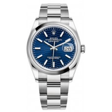 Réplique Montre pour femme Rolex Datejust 36 en acier inoxydable avec cadran cannelé bleu M126200-0022