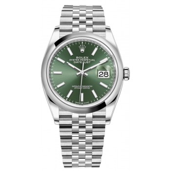 Réplique Montre pour femme Rolex Datejust 36 en acier inoxydable avec cadran vert menthe M126200-0023