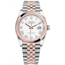 Réplique Rolex Datejust 36 Acier &amp; Montre pour femme à cadran romain blanc doré Everose M126201-0015