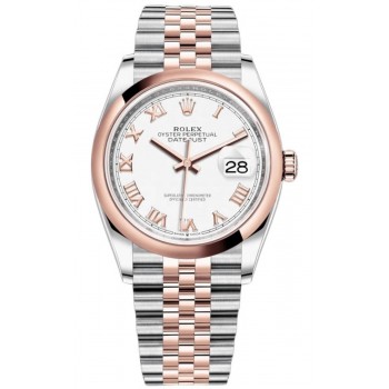 Réplique Rolex Datejust 36 Acier &amp; Montre pour femme à cadran romain blanc doré Everose M126201-0015