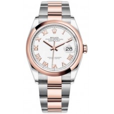 Réplique Rolex Datejust 36 Acier &amp; Montre pour femme à cadran romain blanc doré Everose M126201-0016