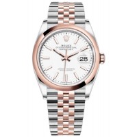 Réplique Rolex Datejust 36 Acier &amp; Montre pour femme à cadran blanc doré Everose M126201-0017