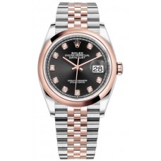 Réplique Rolex Datejust 36 Acier &amp; Montre pour femme Everose Gold Black Diamond Dial M126201-0019