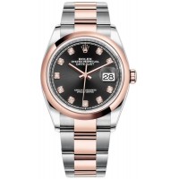 Réplique Rolex Datejust 36 Acier &amp; Montre pour femme Everose Gold Black Diamond Dial M126201-0020