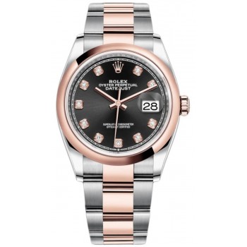 Réplique Rolex Datejust 36 Acier &amp; Montre pour femme Everose Gold Black Diamond Dial M126201-0020