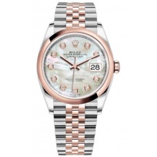 Réplique Rolex Datejust 36 Acier &amp; Montre pour femme avec cadran en nacre et diamant Everose Gold M126201-0021