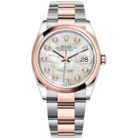 Réplique Rolex Datejust 36 Acier &amp; Montre pour femme avec cadran en nacre et diamant Everose Gold M126201-0022