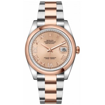 Réplique Rolex Datejust 36 Acier &amp; Montre pour femme Everose Gold Rose Diamond Pave Cadran romain M126201-0028