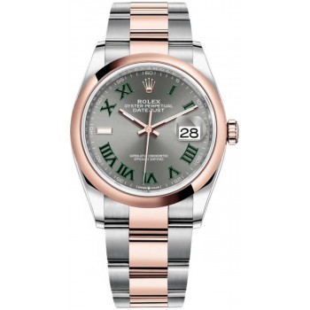 Réplique Rolex Datejust 36 Acier &amp; Montre pour femme avec cadran Wimbledon en ardoise dorée Everose M126201-0030