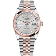 Réplique Rolex Datejust 36 Acier &amp; Montre pour femme Everose Gold Silver Palm-Motif Dial M126201-0031