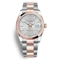 Réplique Rolex Datejust 36 Acier &amp; Montre pour femme Everose Gold Silver Palm-Motif Dial M126201-0032