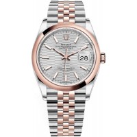 Réplique Rolex Datejust 36 Acier &amp; Montre pour femme à cadran cannelé argenté Everose Gold M126201-0033