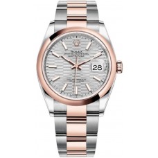 Réplique Rolex Datejust 36 Acier &amp; Montre pour femme à cadran cannelé argenté Everose Gold M126201-0034