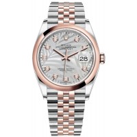 Réplique Rolex Datejust 36 Acier &amp; Montre pour femme Everose Gold Silver Palm-Motif Diamond Dial M126201-0037