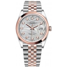 Réplique Rolex Datejust 36 Acier &amp; Montre pour femme Everose Gold Silver Palm-Motif Diamond Dial M126201-0037