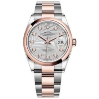 Réplique Rolex Datejust 36 Acier &amp; Montre pour femme Everose Gold Silver Palm-Motif Diamond Dial M126201-0038