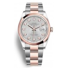 Réplique Rolex Datejust 36 Acier &amp; Montre pour femme Everose Gold Silver à motif cannelé avec cadran diamant M126201-0040