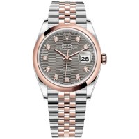 Réplique Rolex Datejust 36 Acier &amp; Montre pour femme à motif cannelé en ardoise dorée Everose M126201-0041