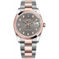 Réplique Rolex Datejust 36 Acier &amp; Montre pour femme à motif cannelé en ardoise dorée Everose M126201-0042