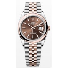 Réplique Rolex Datejust 36 Acier &amp; Montre pour femme avec cadran chocolat doré Everose M126201-0043