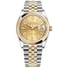 Réplique Rolex Datejust 36 Acier &amp; Montre pour femme avec cadran champagne en or jaune M126203-0015