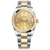 Réplique Rolex Datejust 36 Acier &amp; Montre pour femme avec cadran champagne en or jaune M126203-0016