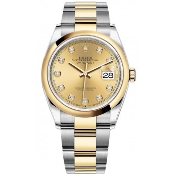 Réplique Rolex Datejust 36 Acier &amp; Montre pour homme en or jaune avec cadran diamant et champagne M126203-0018