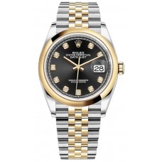 Réplique Rolex Datejust 36 Acier &amp; Montre pour femme en or jaune et cadran diamant noir M126203-0021