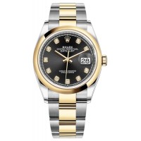 Réplique Rolex Datejust 36 Acier &amp; Montre pour femme en or jaune et cadran diamant noir M126203-0022