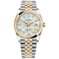 Réplique Rolex Datejust 36 Acier &amp; Montre pour femme en or jaune avec cadran en nacre et diamant M126203-0023