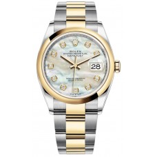 Réplique Rolex Datejust 36 Acier &amp; Montre pour femme en or jaune avec cadran en nacre et diamant M126203-0024