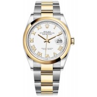 Réplique Rolex Datejust 36 Acier &amp; Montre pour femme en or jaune et cadran romain blanc M126203-0030