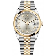 Réplique Rolex Datejust 36 Acier &amp; Montre pour homme à cadran romain pavé d'argent et d'or jaune M126203-0031