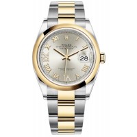 Réplique Rolex Datejust 36 Acier &amp; Montre pour homme à cadran romain pavé d'argent et d'or jaune M126203-0032