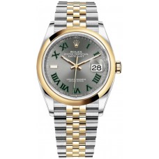 Réplique Rolex Datejust 36 Acier &amp; Montre pour femme avec cadran romain en ardoise et or jaune M126203-0035