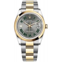 Réplique Rolex Datejust 36 Acier &amp; Montre pour femme avec cadran romain en ardoise et or jaune M126203-0036