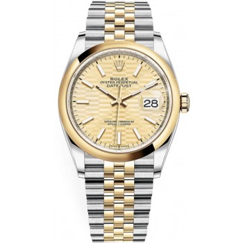 Réplique Rolex Datejust 36 Acier &amp; Montre pour femme en or jaune avec cadran cannelé doré M126203-0039